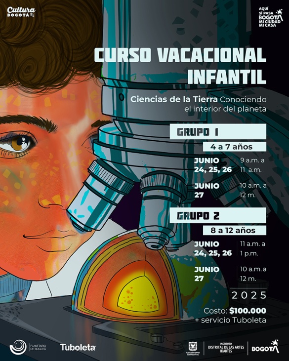 Curso vacacional Planetario Niño con un microscopio