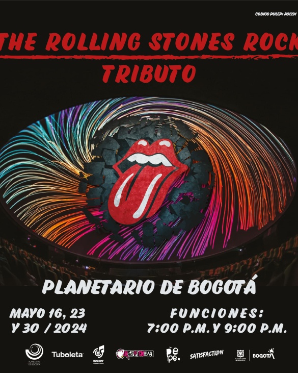 pieza de invitación al evento Rollign Stone el 16,23 y 30 de mayo en el Planetario de Bogotá