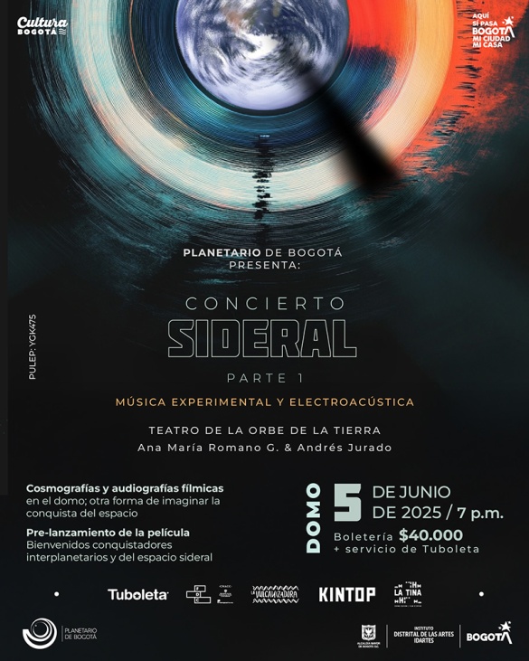Concierto Sideral Ilustración de un disco vinilo fusionado con un planeta