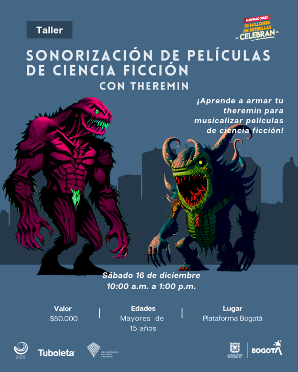 Taller de sonorización de películas de ciencia ficción con theremin mosntruos sobre ciudad