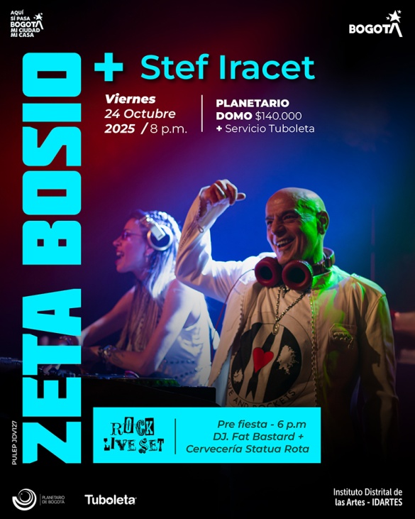 Zeta Bosio en el Planetario de Bogotá Zeta Bosio y Stef Iracet