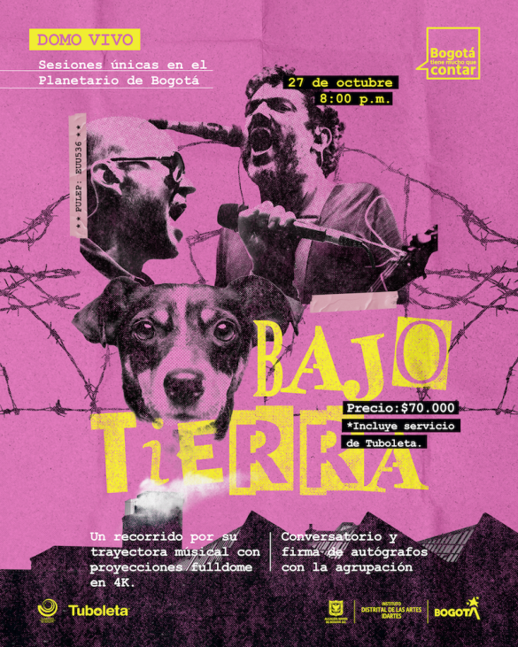 La banda de rock Bajo Tierra estará en Bogotá el 27 de octubre. Compra tus entradas a este concierto inmersivo en Tuboleta La banda de rock Bajo Tierra estará en Bogotá